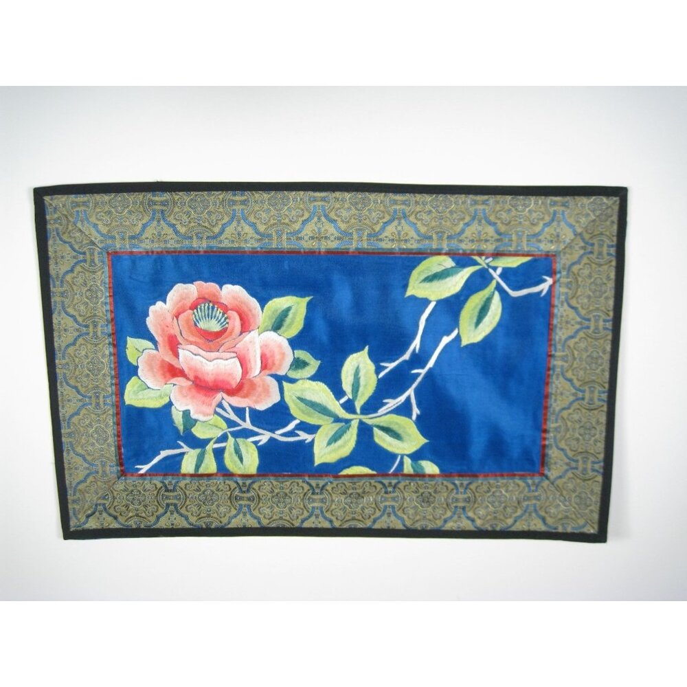 Floral Embroidered Silk Chinese Floral Panel Vintage Decor Flower Spring